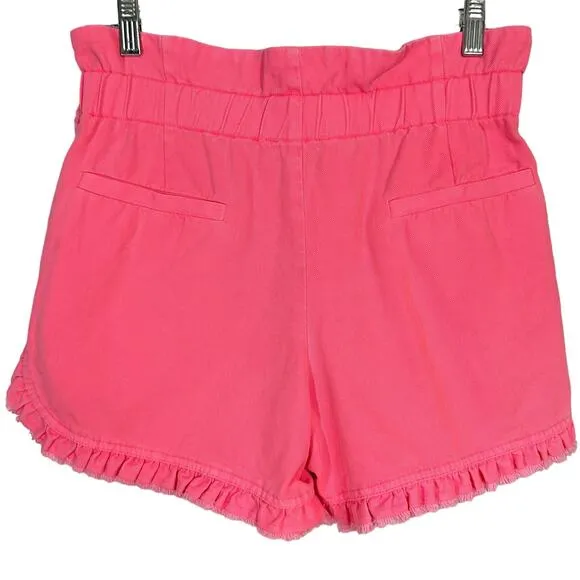 Sea New York Neon Pink Acid Wash Raw Edge Ruffle Denim Shorts