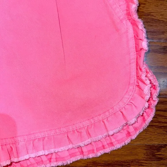 Sea New York Neon Pink Acid Wash Raw Edge Ruffle Denim Shorts