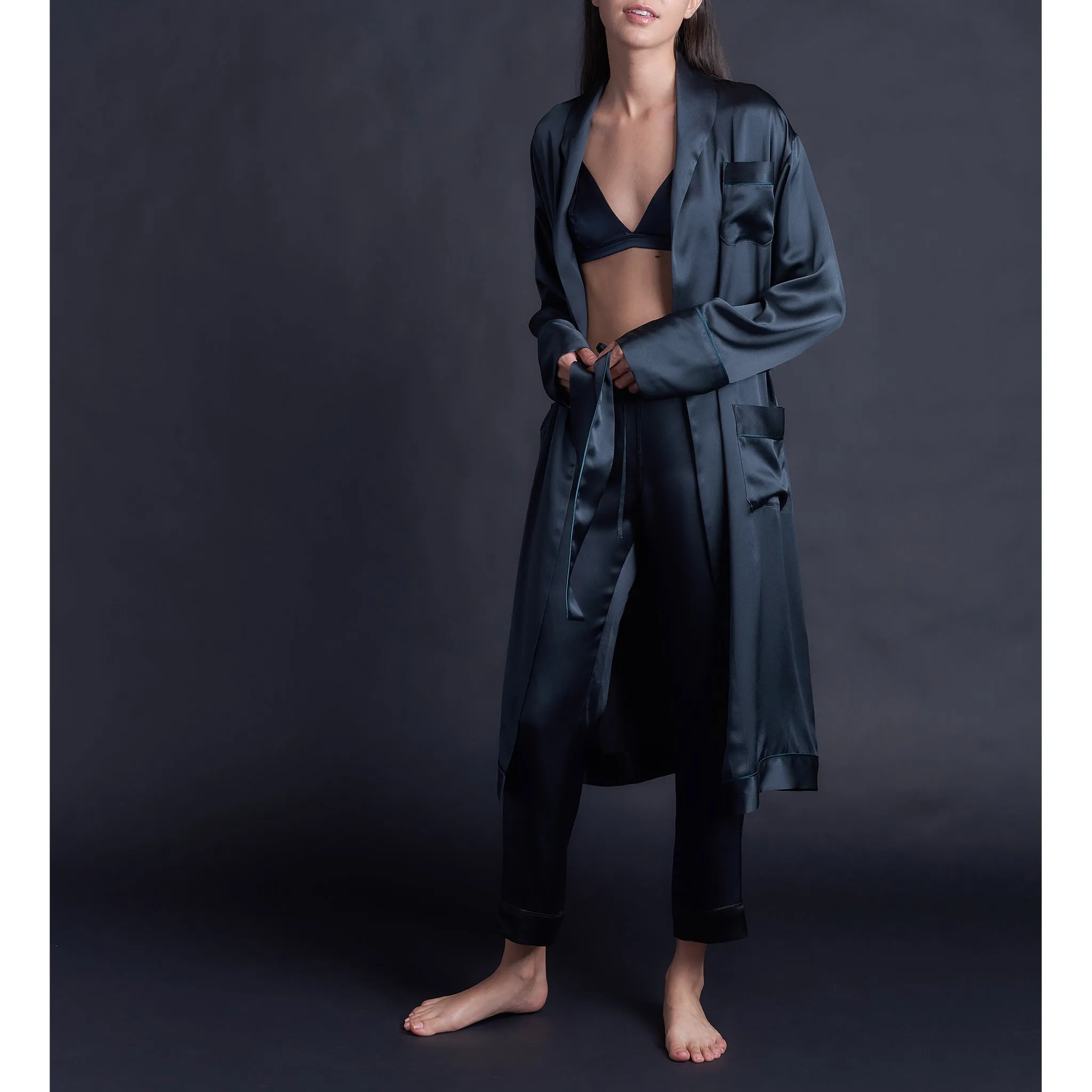 Serena Pajama Pant in Sapphire Silk Charmeuse