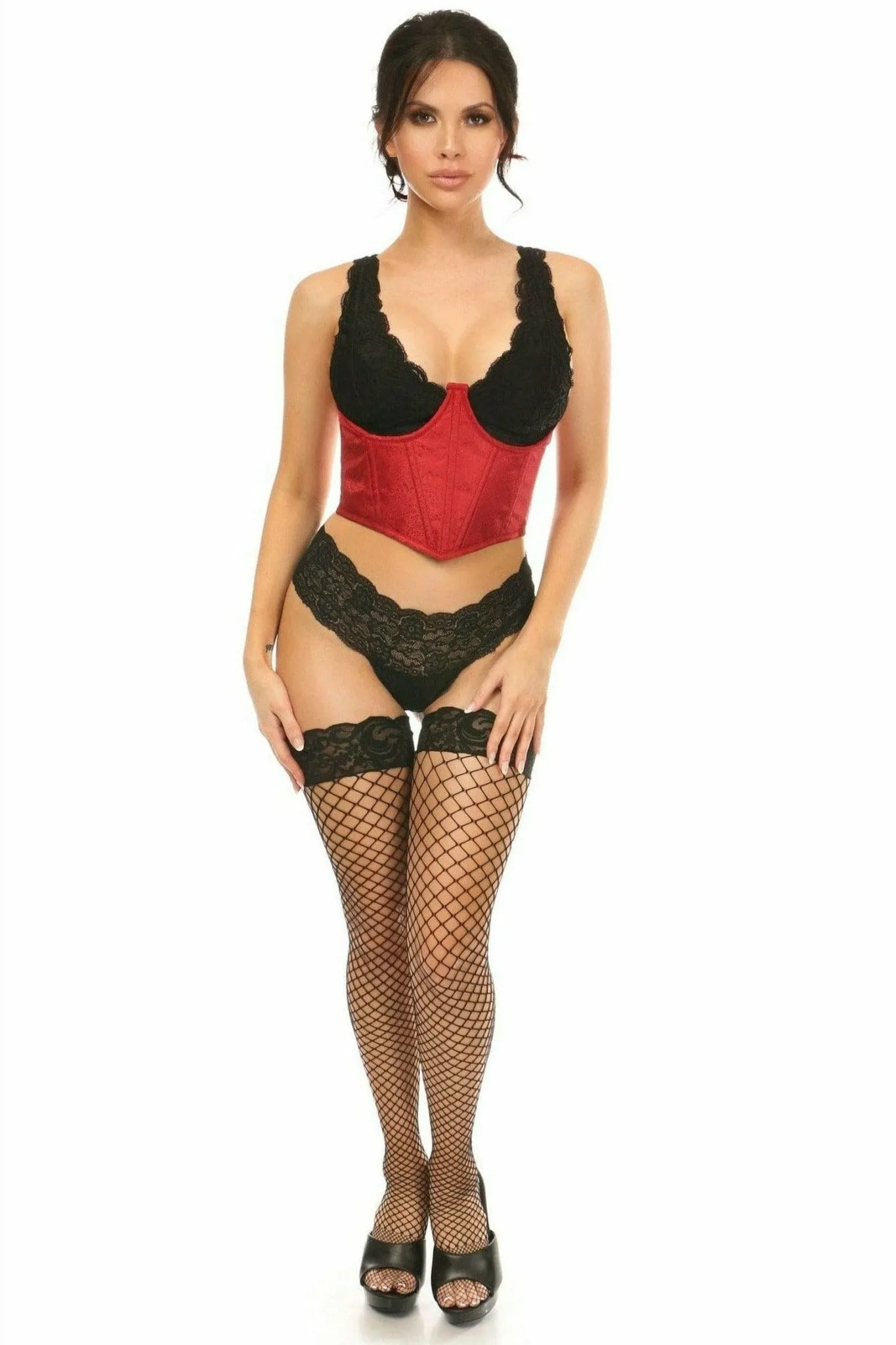 Sexy Wine Brocade Open Cup Waist Cincher