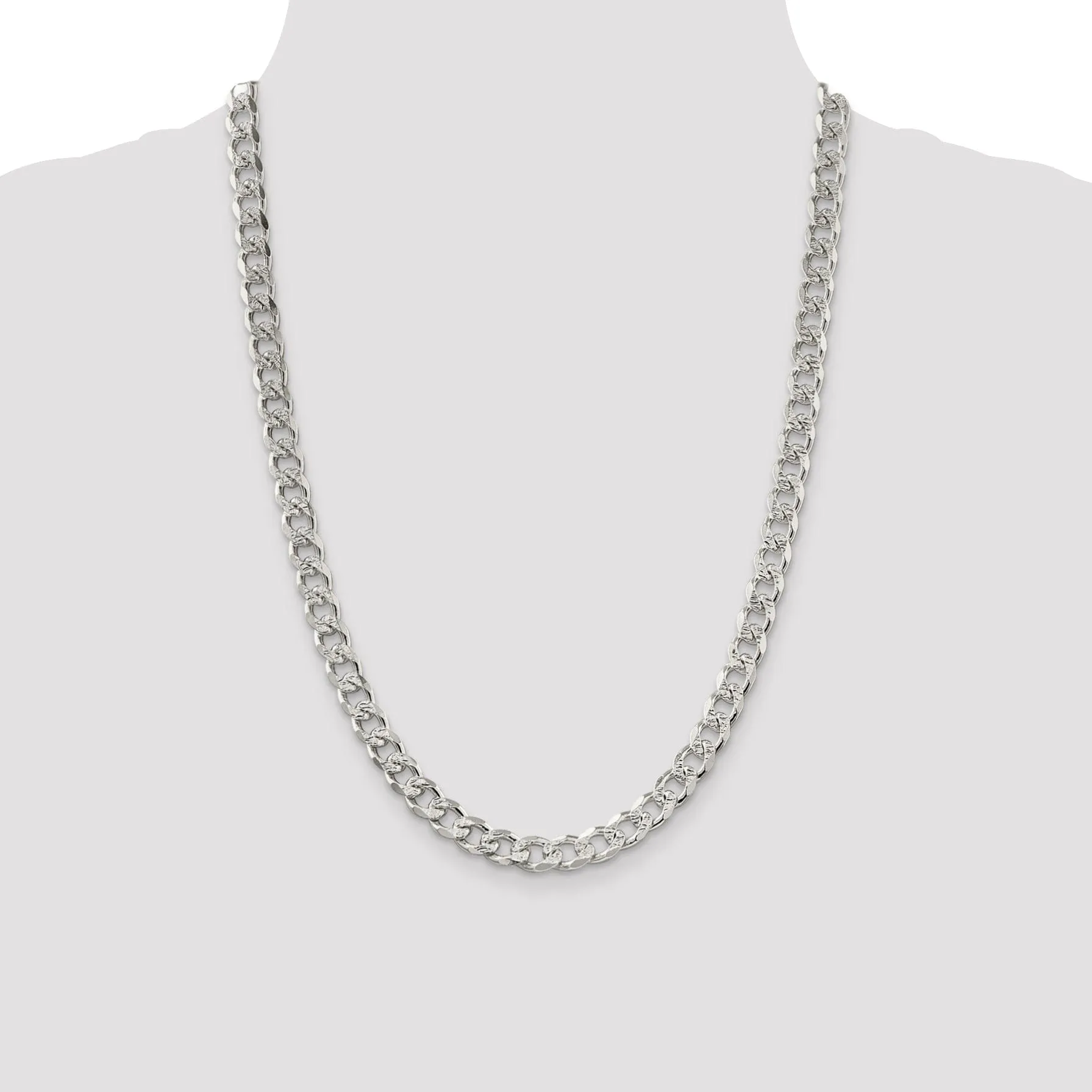 Silver 8.00-mm Solid Pave Link Curb Chain