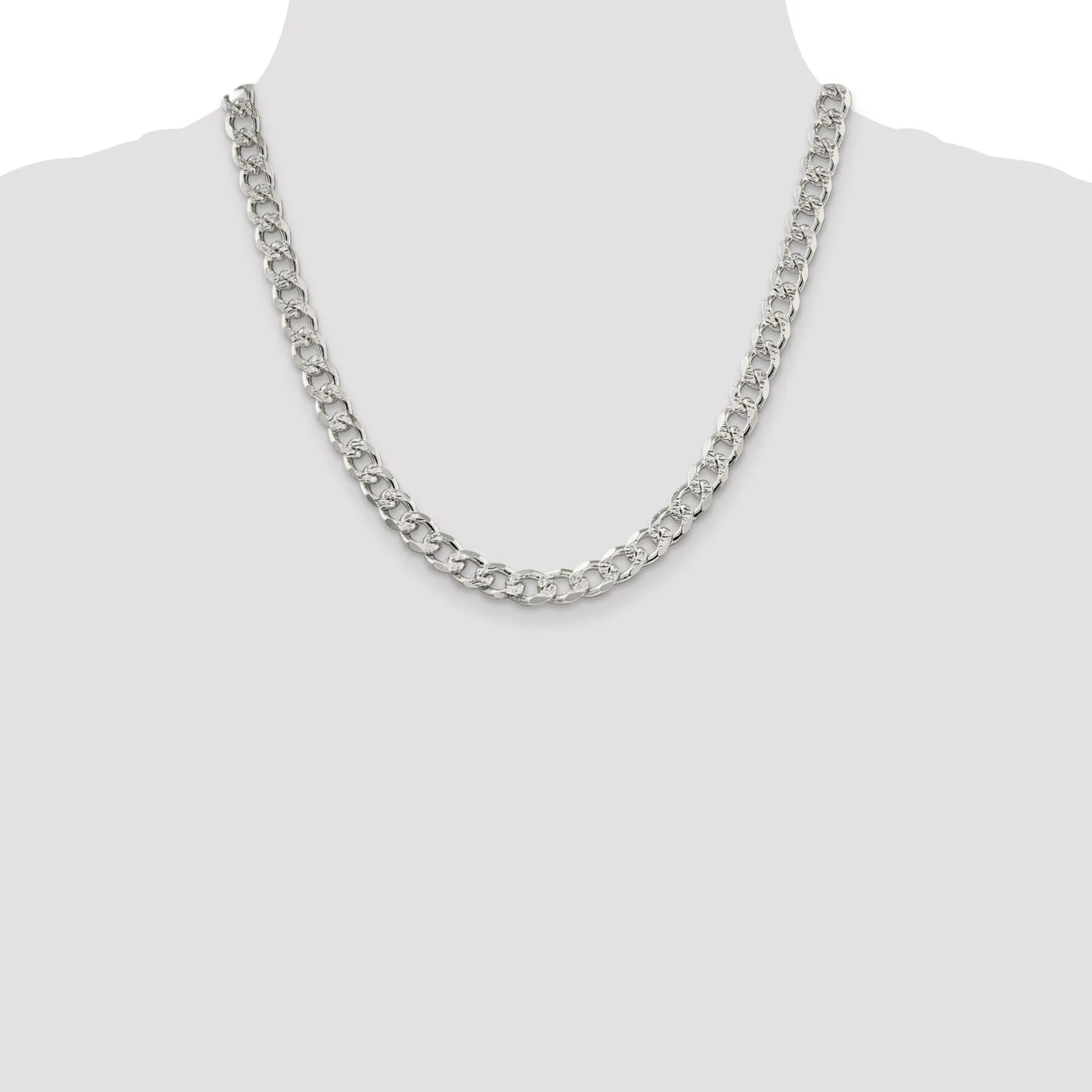 Silver 8.00-mm Solid Pave Link Curb Chain