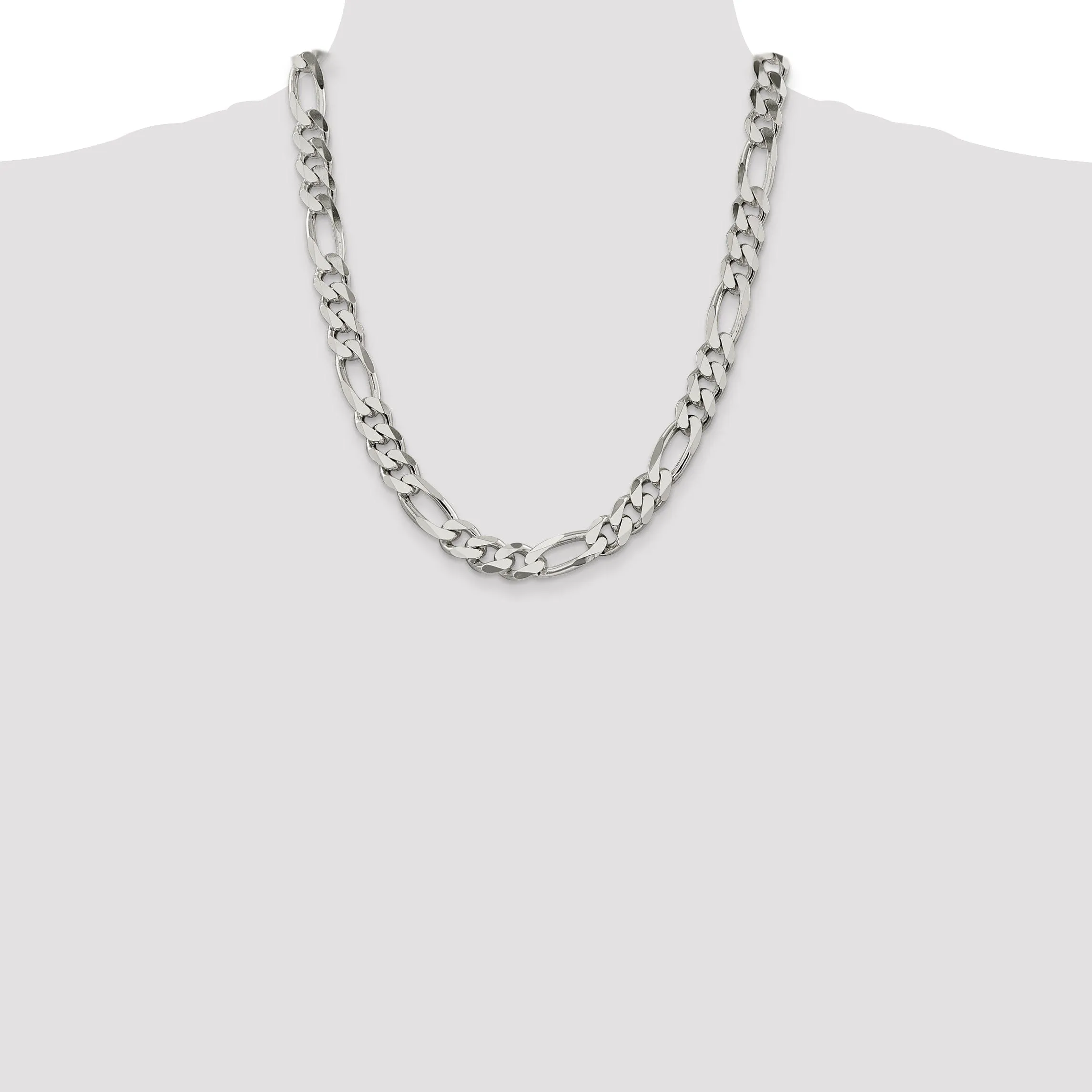 Silver Polished 10.75-mm Solid Figaro Chain