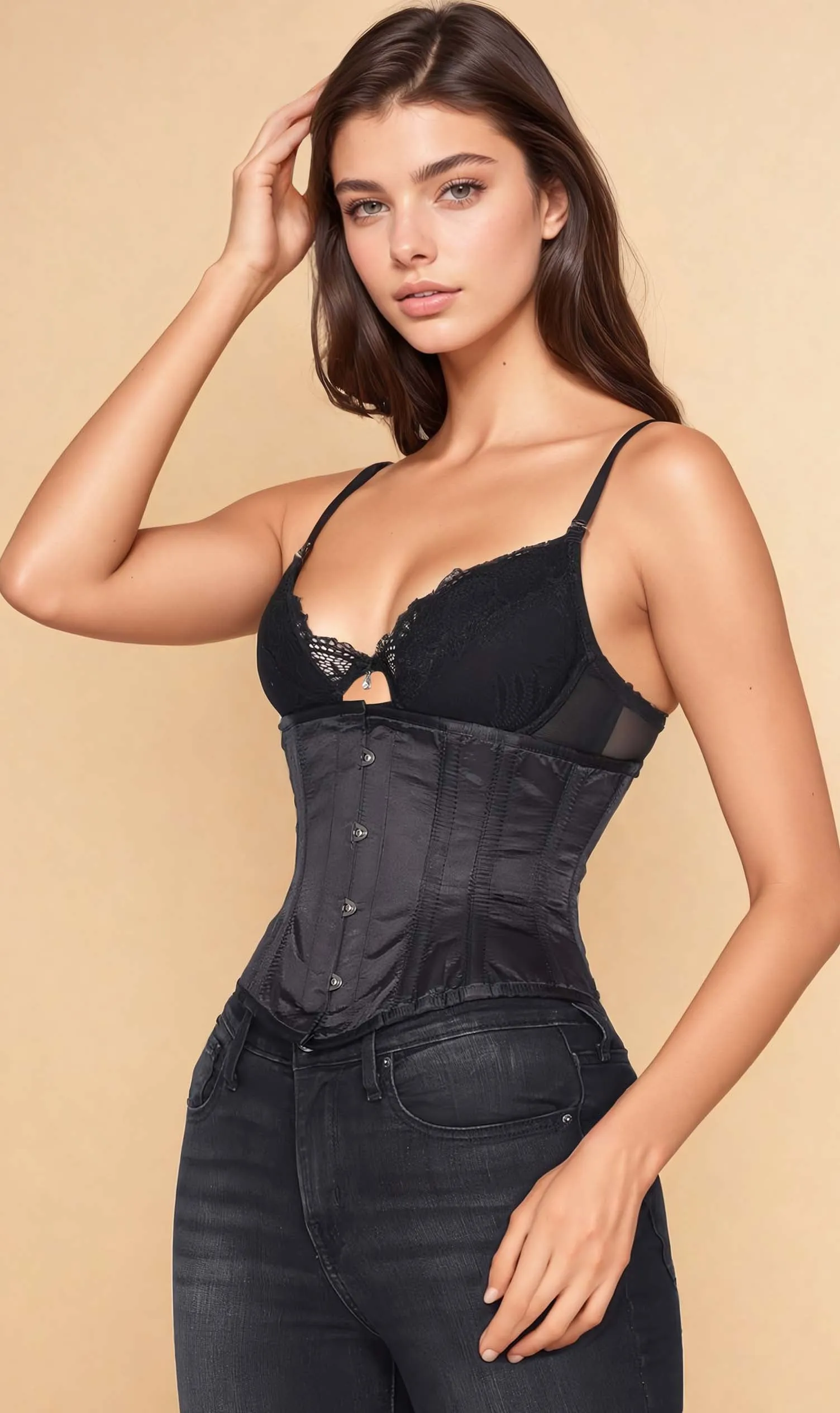 Sloane Waist Trainer Black Satin Waspie Corset