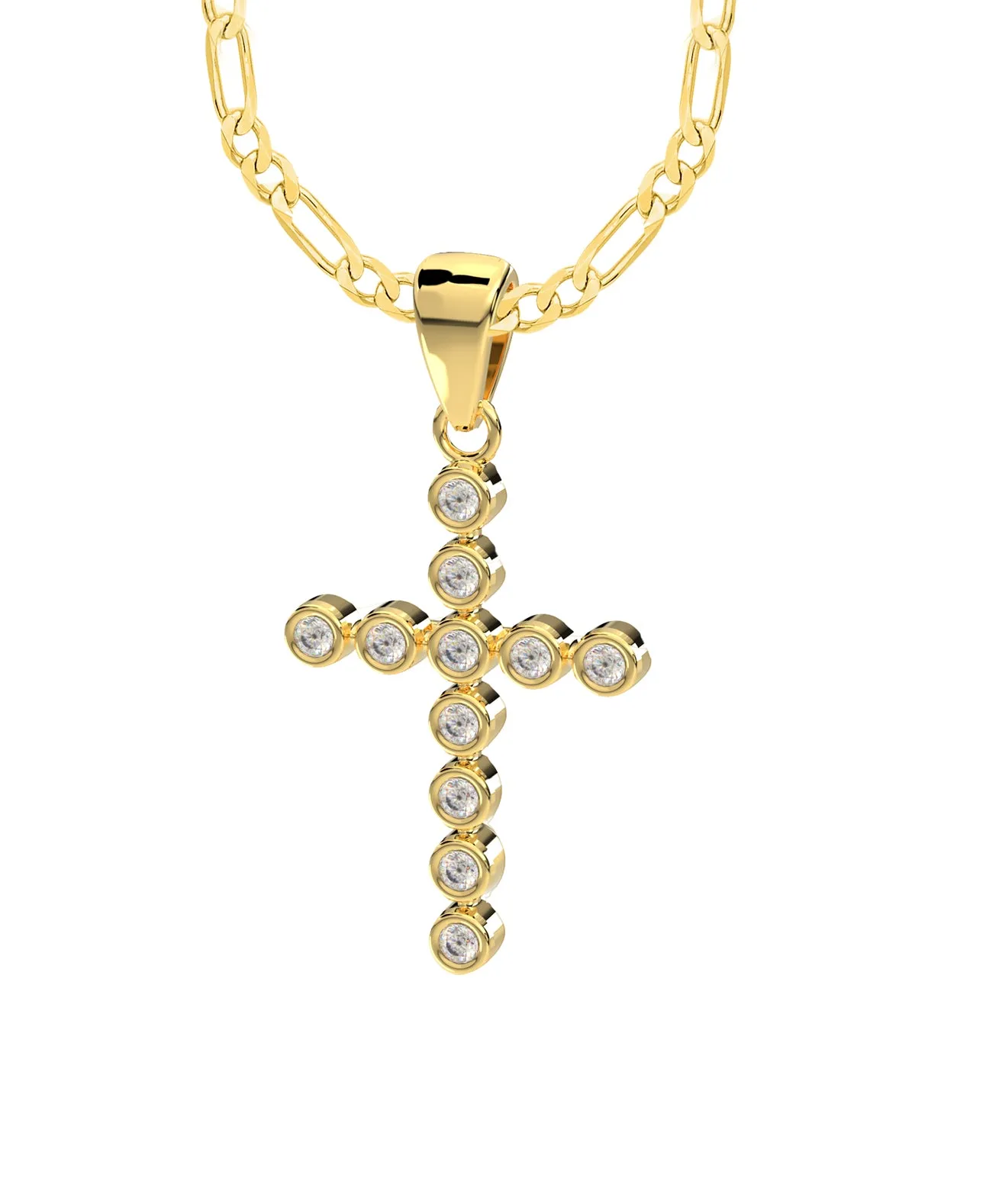 Small Ladies 14k Yellow Gold Diamond Cross Pendant Necklace, 18mm