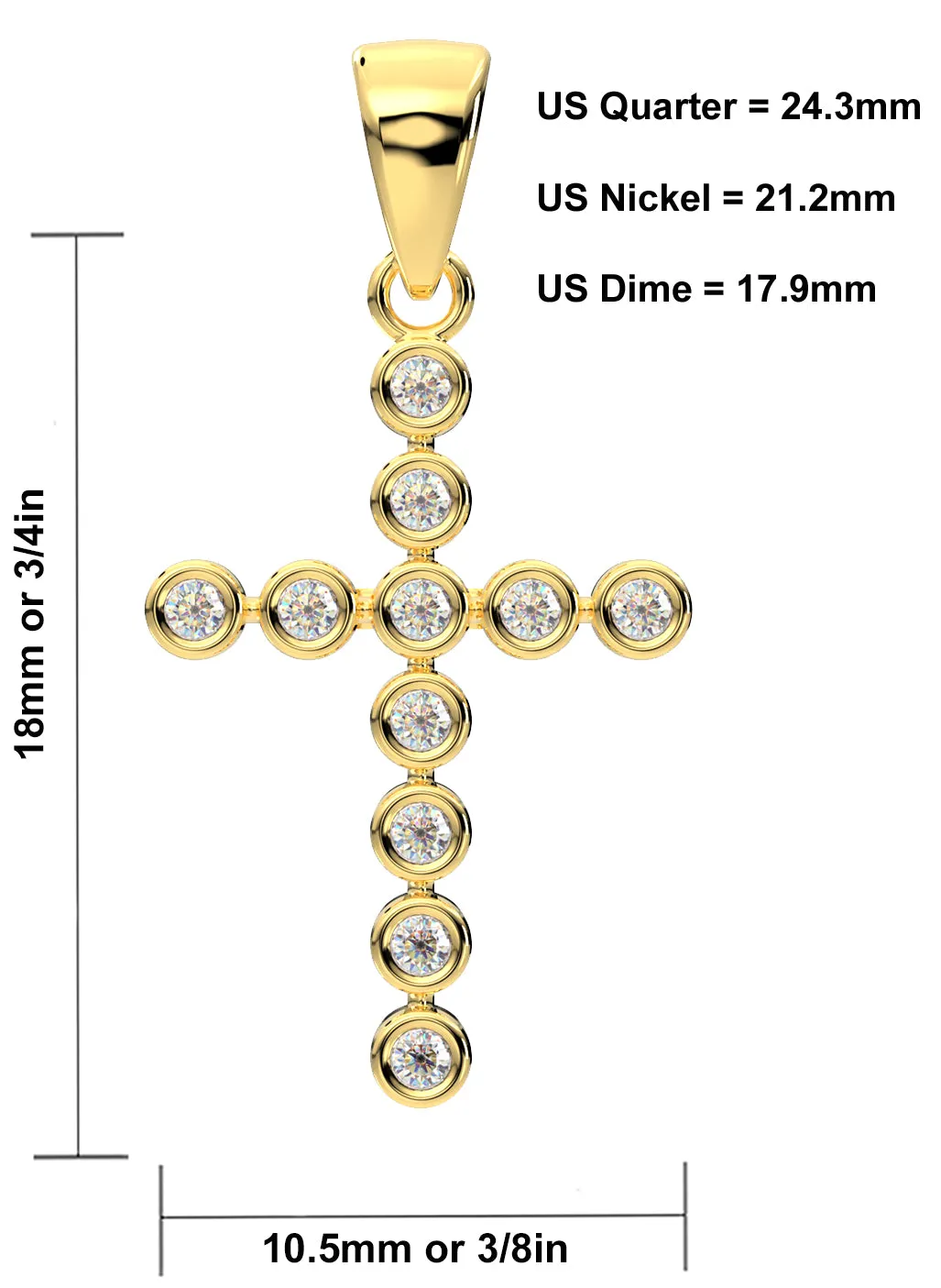 Small Ladies 14k Yellow Gold Diamond Cross Pendant Necklace, 18mm