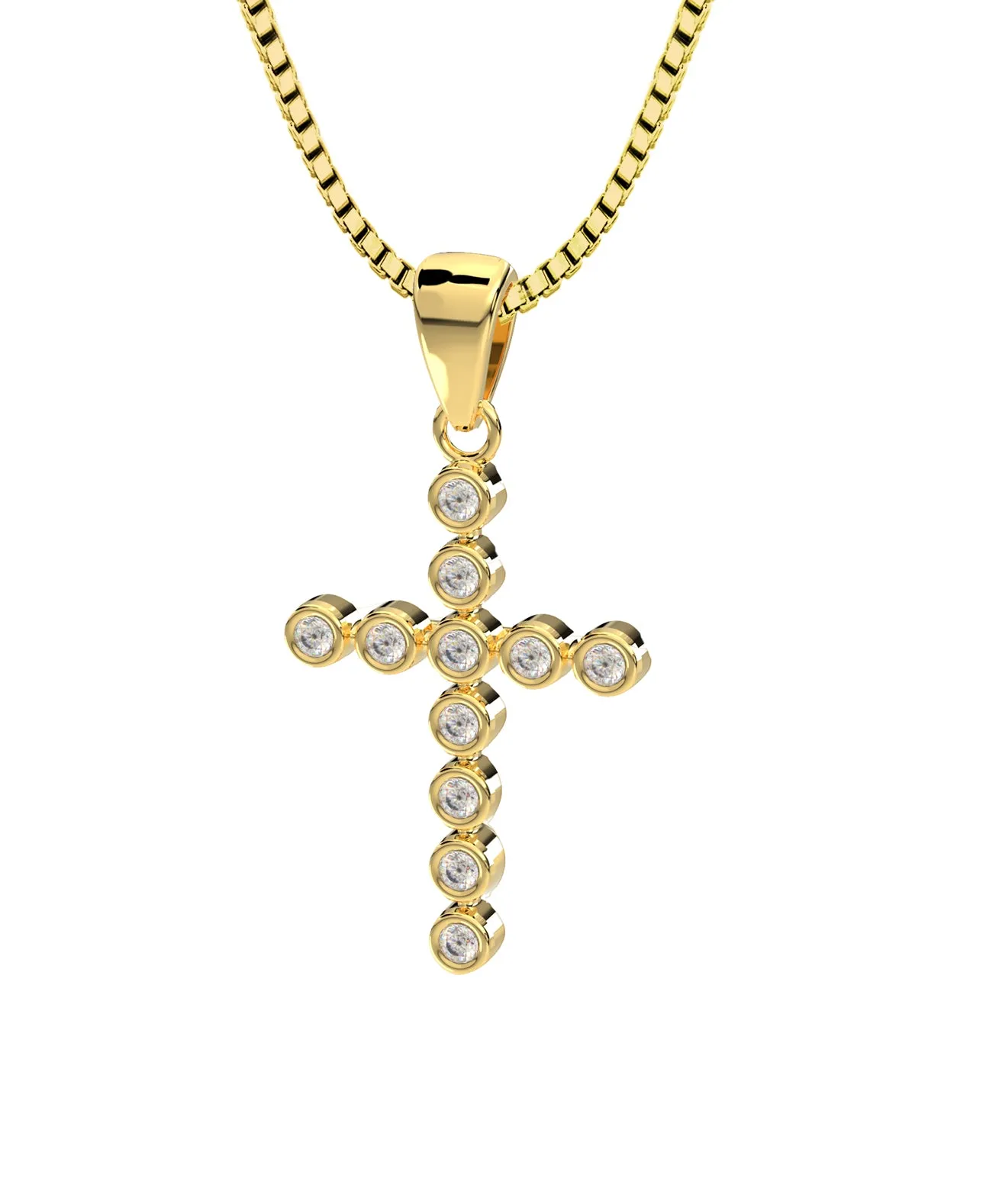 Small Ladies 14k Yellow Gold Diamond Cross Pendant Necklace, 18mm