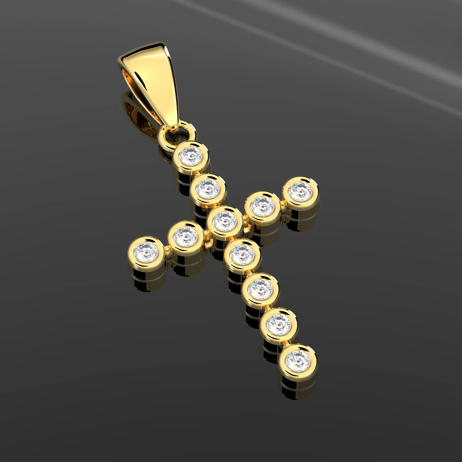 Small Ladies 14k Yellow Gold Diamond Cross Pendant Necklace, 18mm