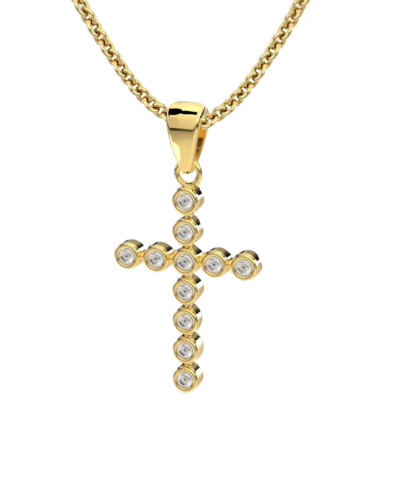 Small Ladies 14k Yellow Gold Diamond Cross Pendant Necklace, 18mm