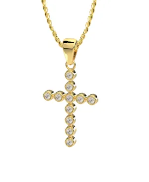 Small Ladies 14k Yellow Gold Diamond Cross Pendant Necklace, 18mm