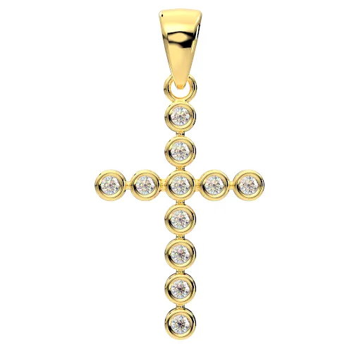 Small Ladies 14k Yellow Gold Diamond Cross Pendant Necklace, 18mm