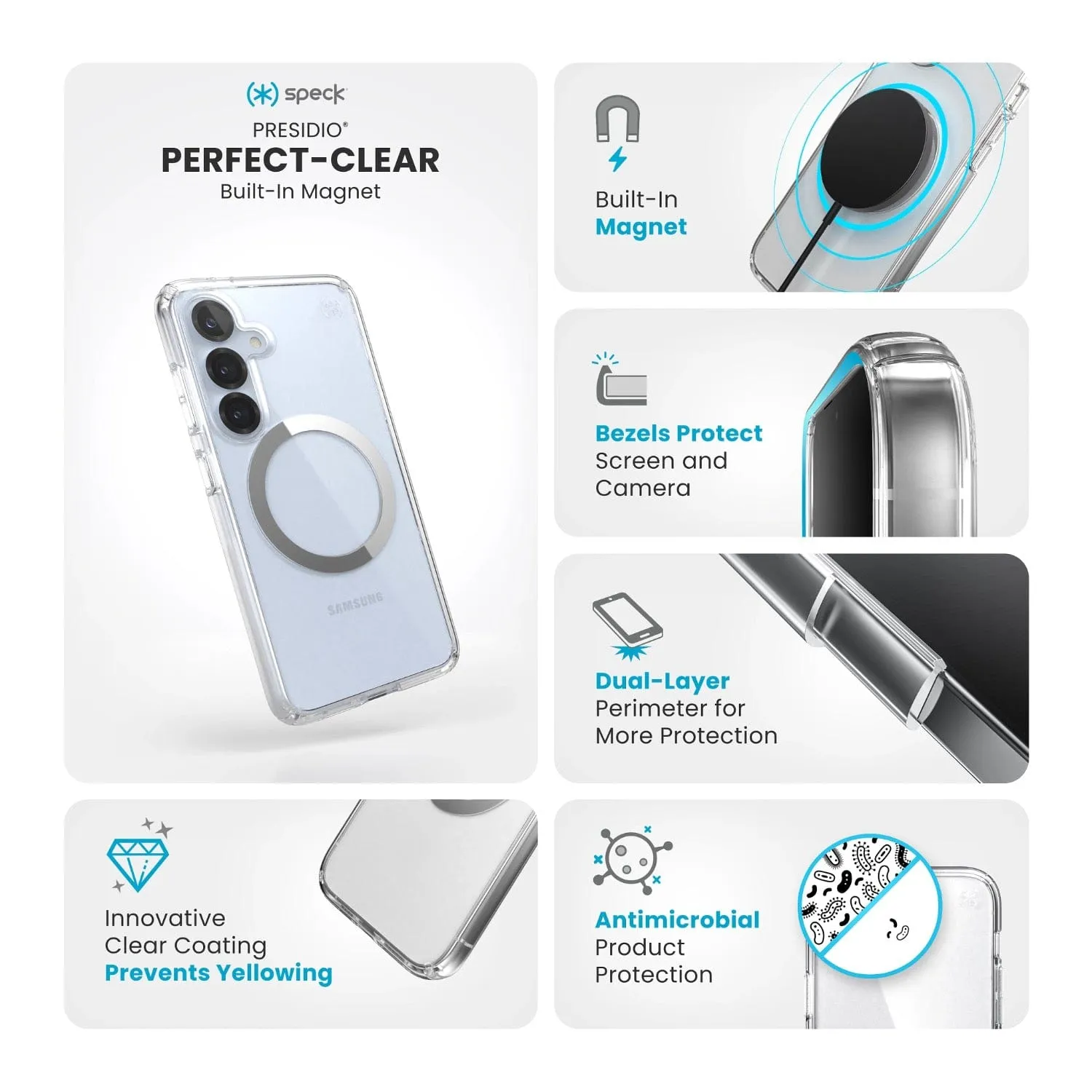 Speck Presidio Perfect Clear Magnet Case for Samsung Galaxy S25  – Clear & Chrome