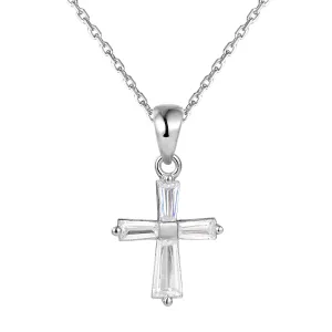 Sterling Silver Baguette Cross Mini Pendant Chain