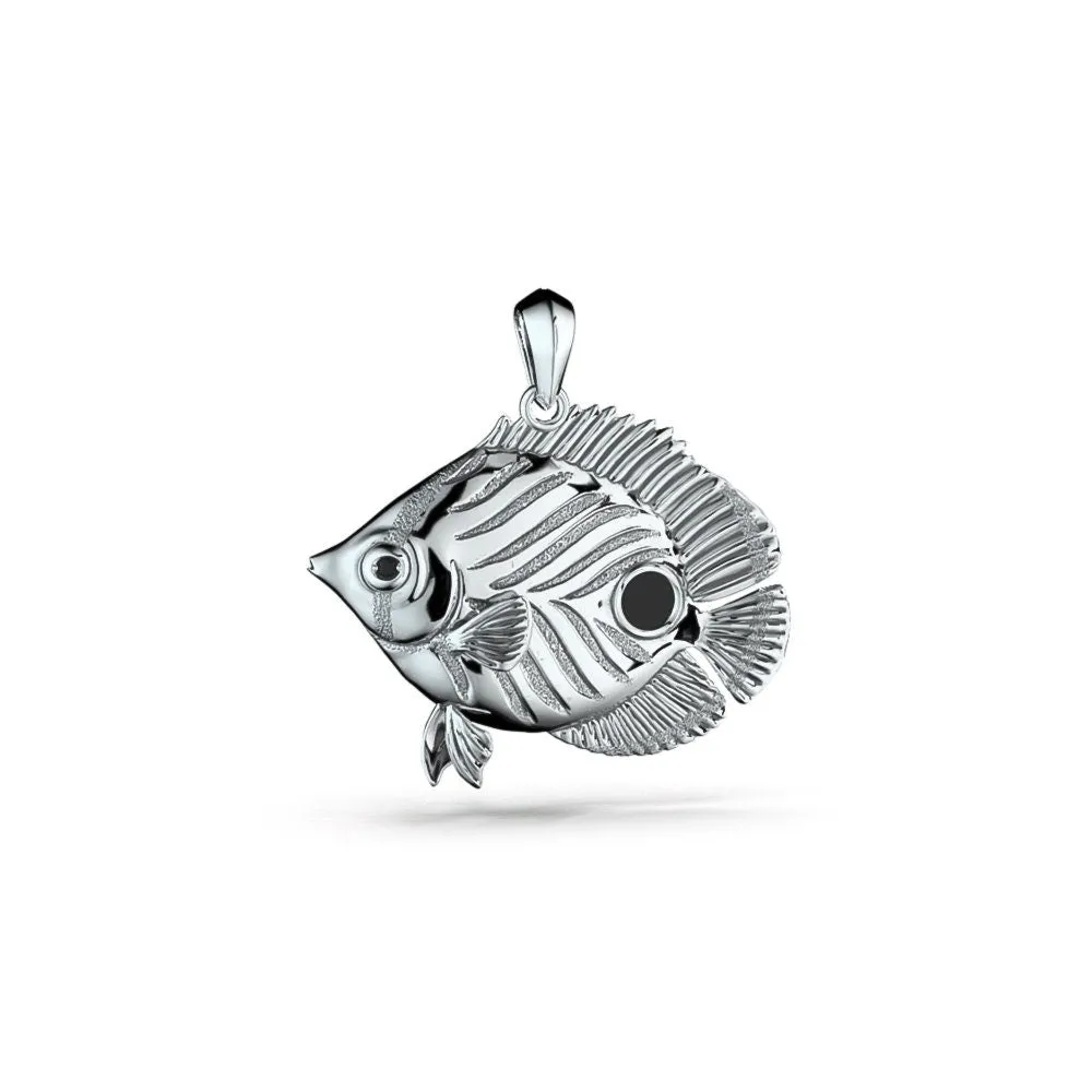 Sterling Silver Foureye Butterflyfish Pendant with Black Diamonds in Eyes designed by TinyBling