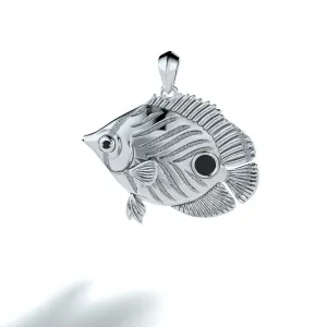 Sterling Silver Foureye Butterflyfish Pendant with Black Diamonds in Eyes designed by TinyBling