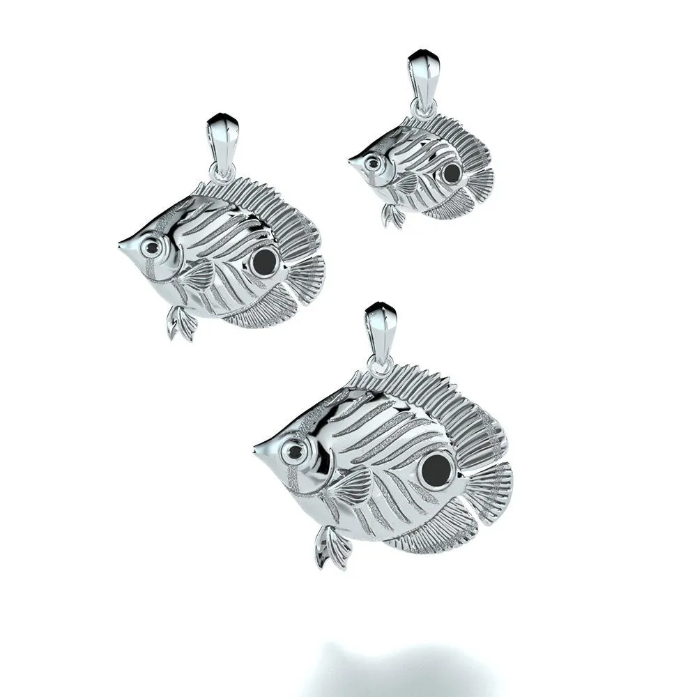 Sterling Silver Foureye Butterflyfish Pendant with Black Diamonds in Eyes designed by TinyBling