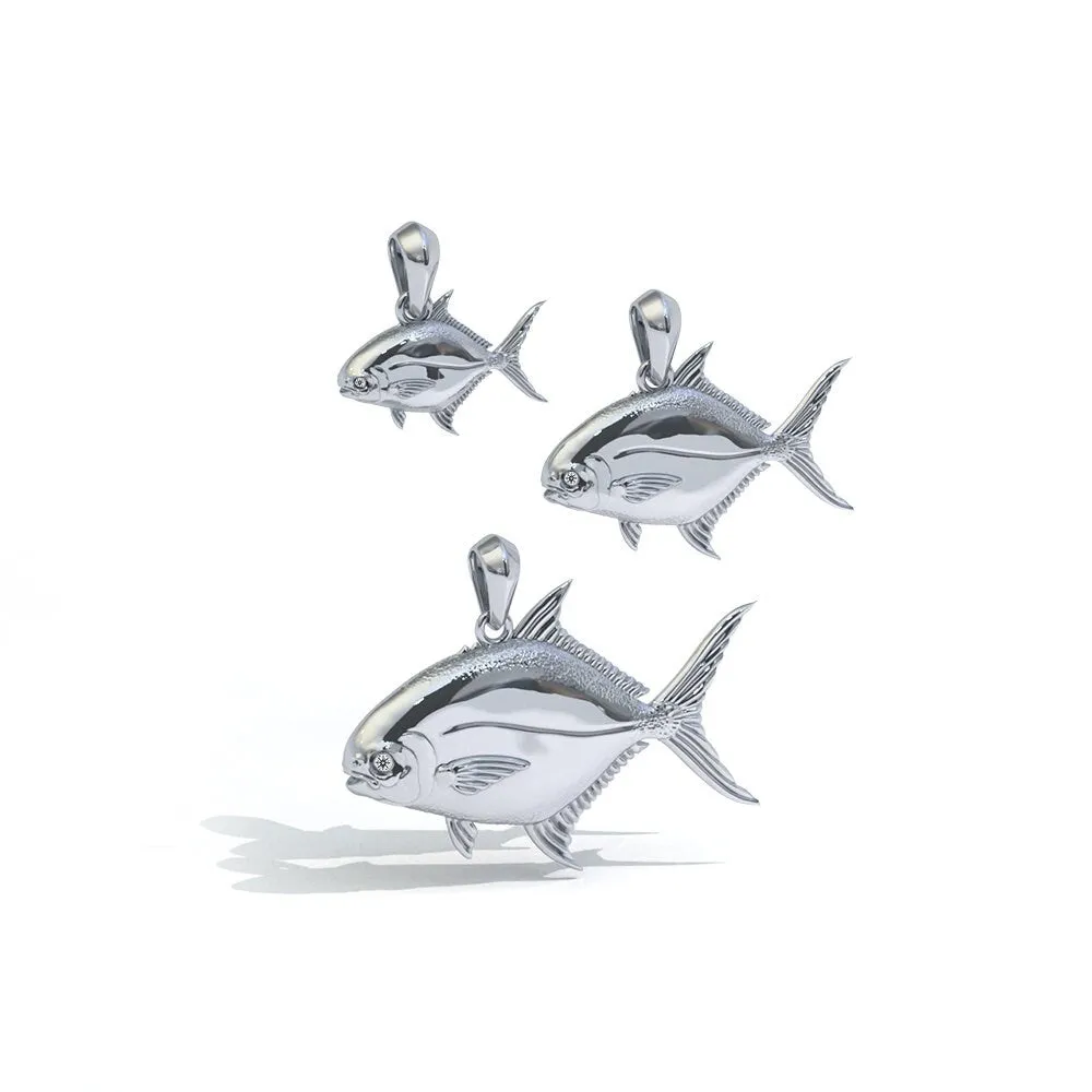 Sterling Silver Pompano Fish Pendant with Genuine Diamond Eyes designed by TinyBling