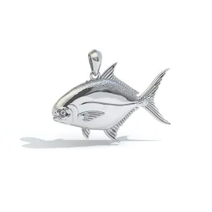 Sterling Silver Pompano Fish Pendant with Genuine Diamond Eyes designed by TinyBling