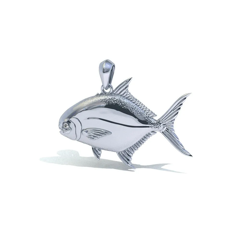 Sterling Silver Pompano Fish Pendant with Genuine Diamond Eyes designed by TinyBling