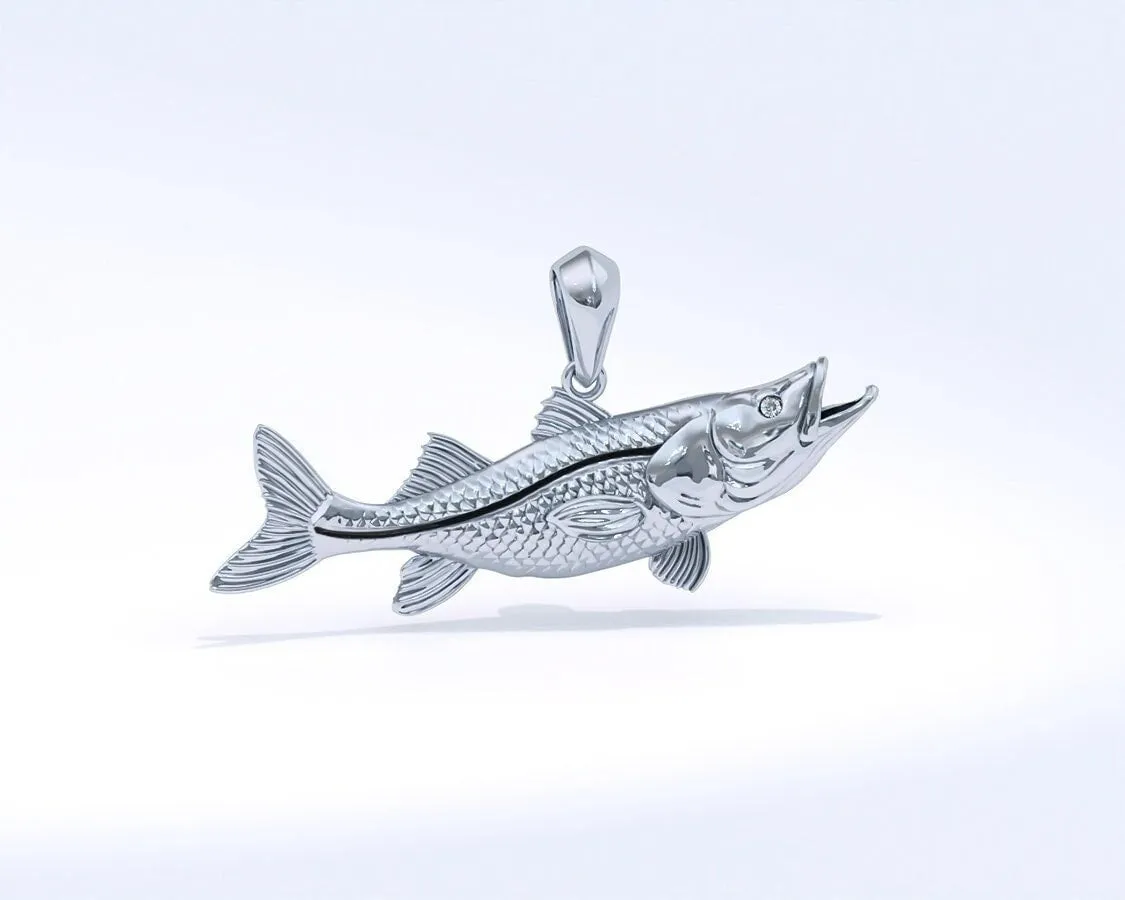 Sterling Silver Snook Pendant with Genuine Diamond Eyes designed by TinyBling
