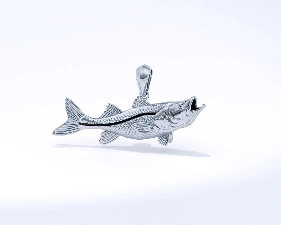 Sterling Silver Snook Pendant with Genuine Diamond Eyes designed by TinyBling