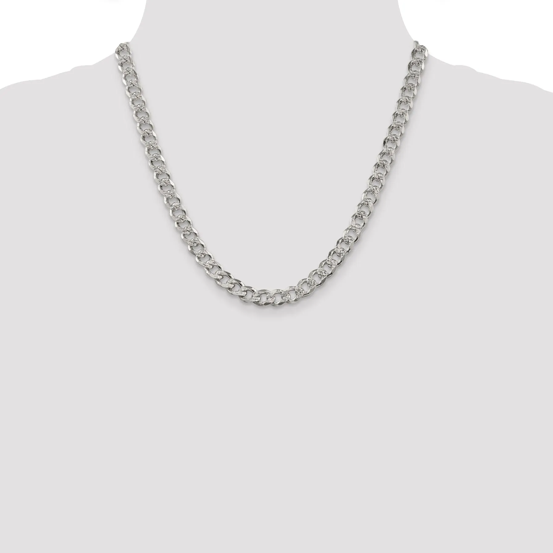 Sterling Silver Solid Pave Link Curb Chain 7.5 MM Wide