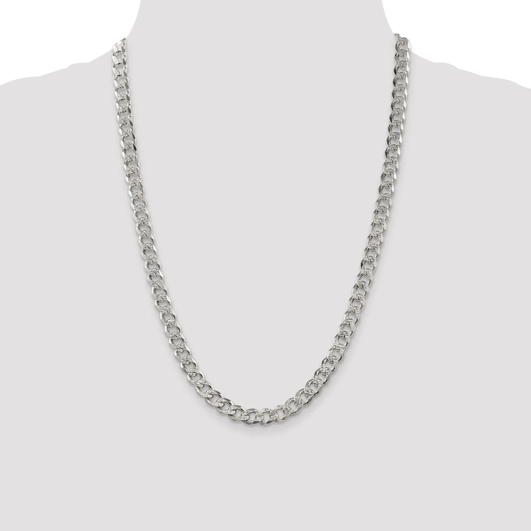 Sterling Silver Solid Pave Link Curb Chain 7.5 MM Wide