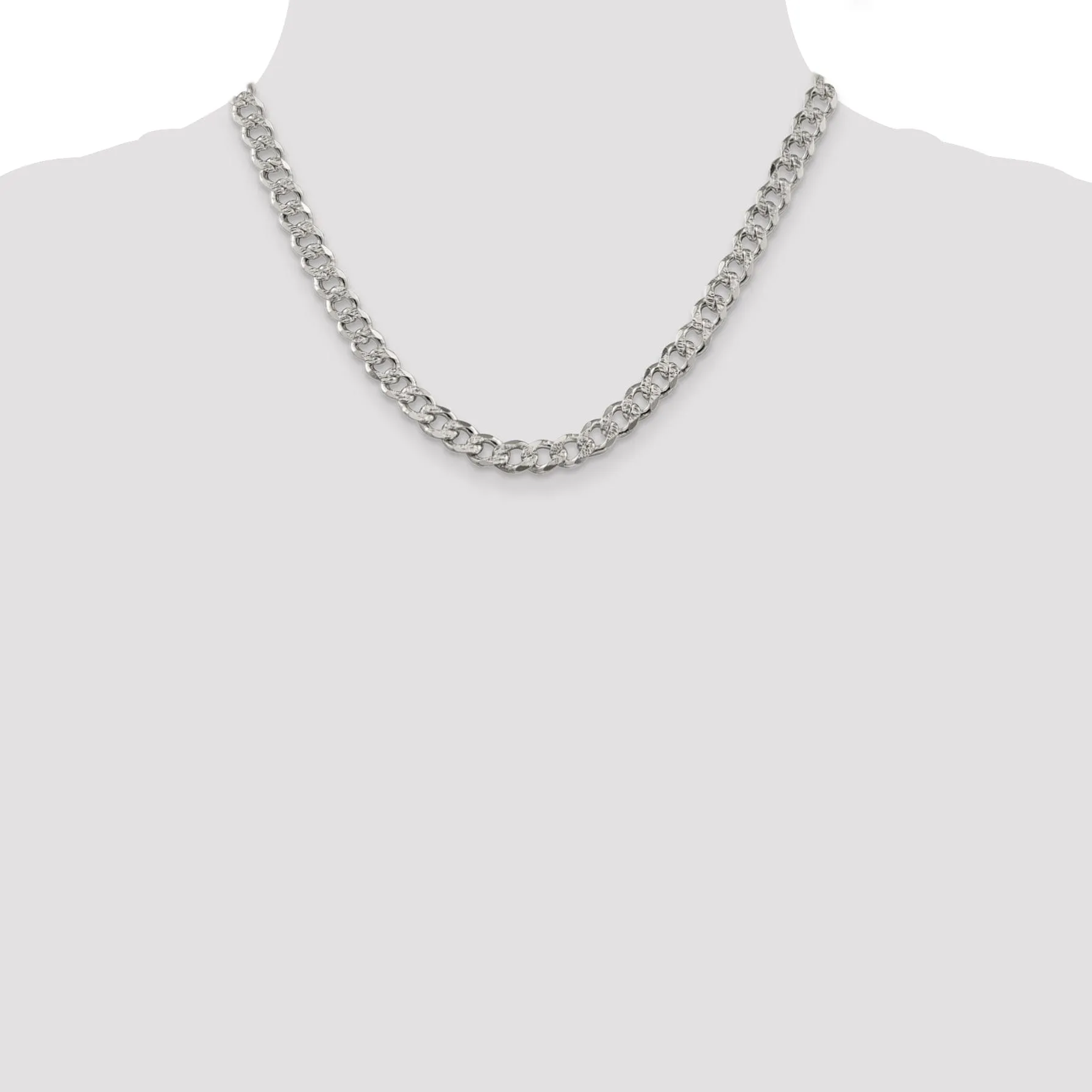 Sterling Silver Solid Pave Link Curb Chain 7.5 MM Wide