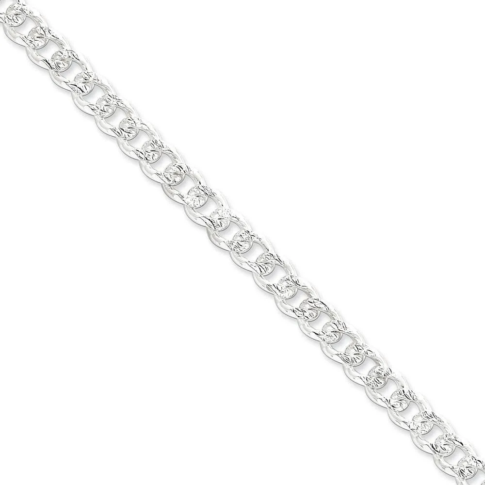 Sterling Silver Solid Pave Link Curb Chain 7.5 MM Wide