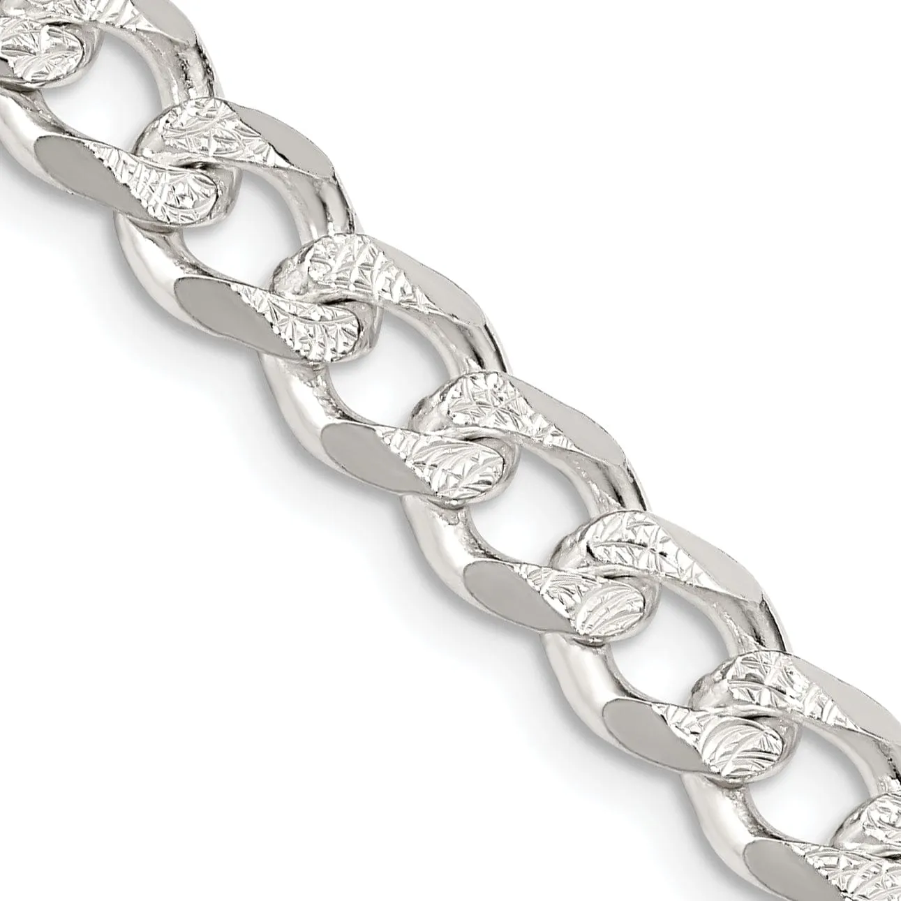 Sterling Silver Solid Pave Link Curb Chain 7.5 MM Wide