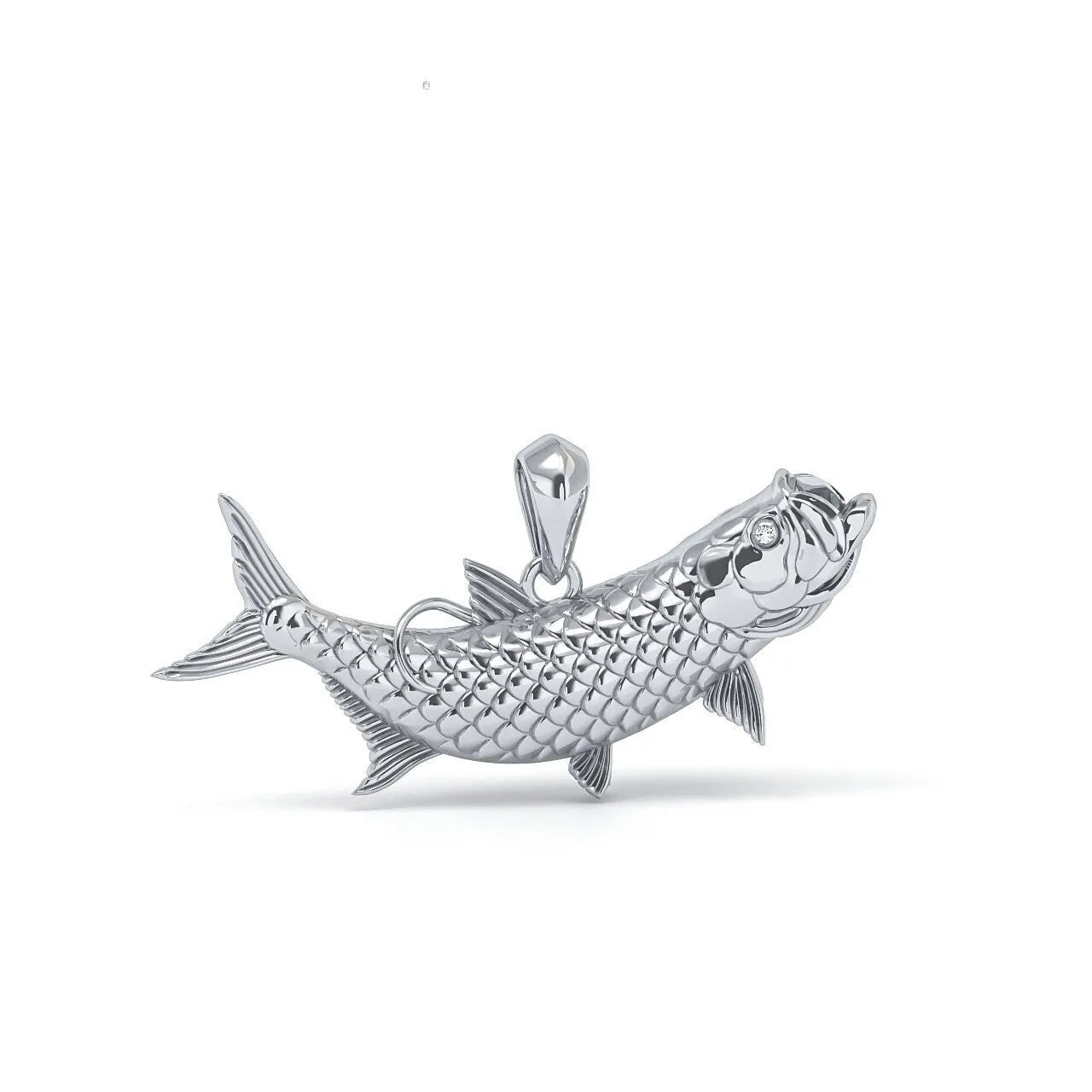Sterling Silver Tarpon Pendant Necklace with Genuine Diamond Eyes designed by TinyBling