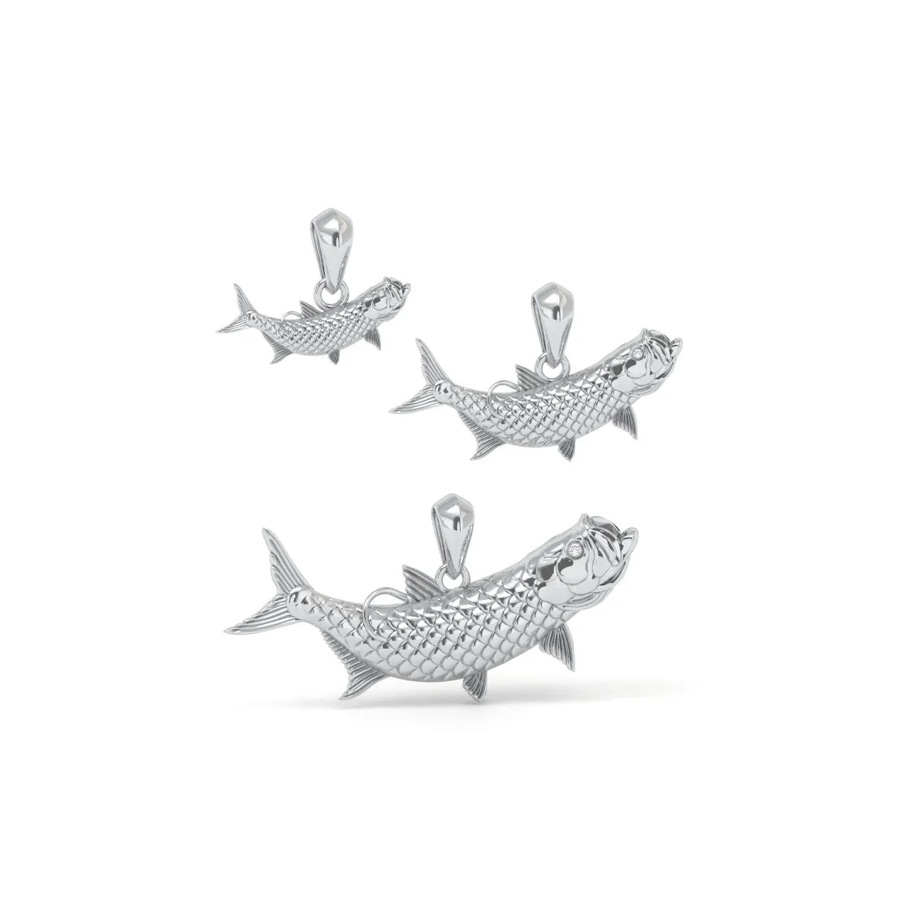 Sterling Silver Tarpon Pendant Necklace with Genuine Diamond Eyes designed by TinyBling