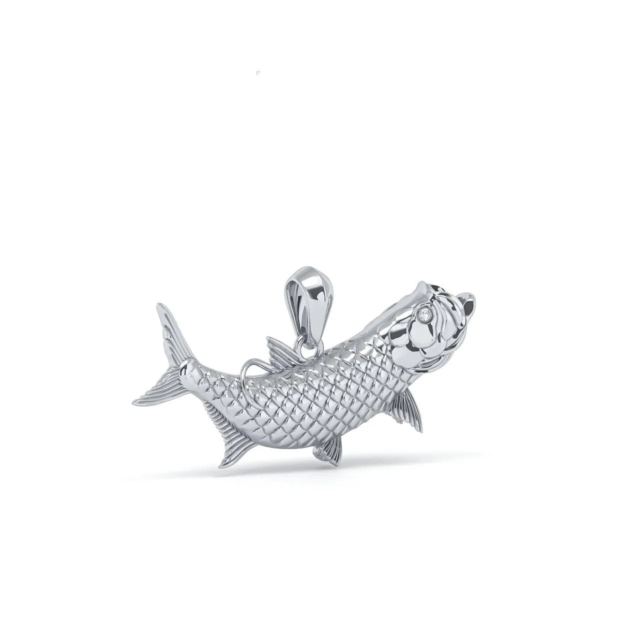 Sterling Silver Tarpon Pendant Necklace with Genuine Diamond Eyes designed by TinyBling