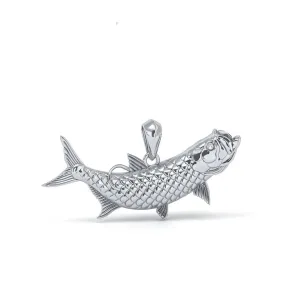 Sterling Silver Tarpon Pendant Necklace with Genuine Diamond Eyes designed by TinyBling