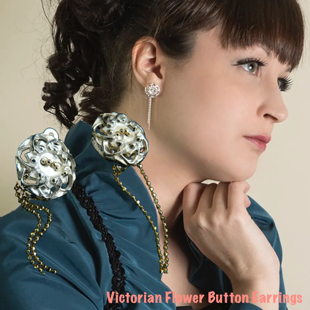 Sterling Silver Victorian Flower Button Earrings