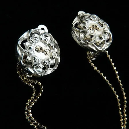 Sterling Silver Victorian Flower Button Earrings