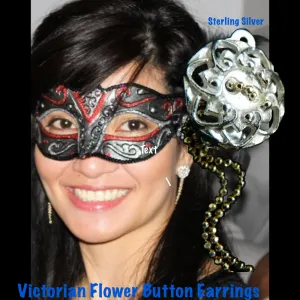 Sterling Silver Victorian Flower Button Earrings
