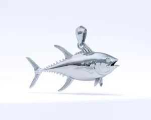 Sterling Silver Yellowfin Tuna Pendant with Genuine Diamond Eyes designed by TinyBling