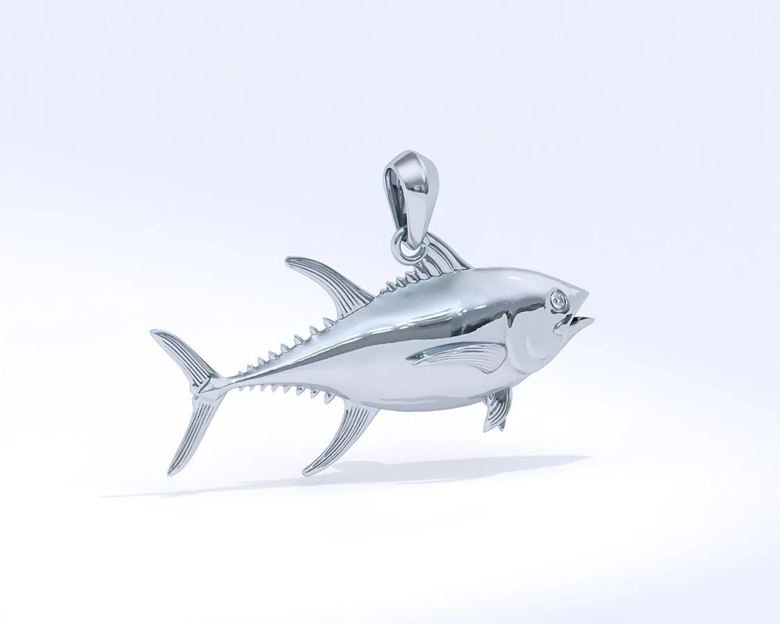 Sterling Silver Yellowfin Tuna Pendant with Genuine Diamond Eyes designed by TinyBling