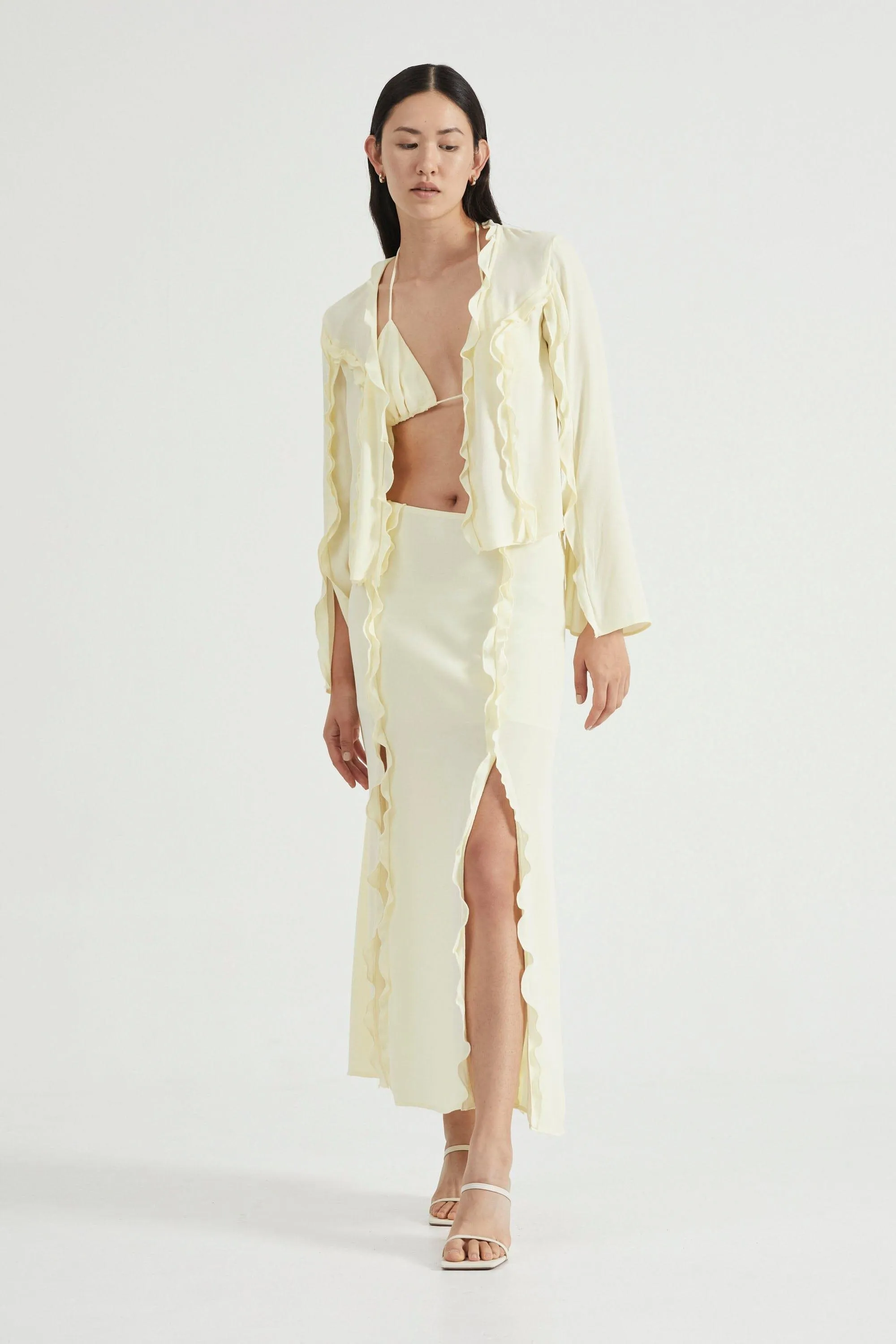 STROKE FRILL MAXI SKIRT | LIMONCELLO