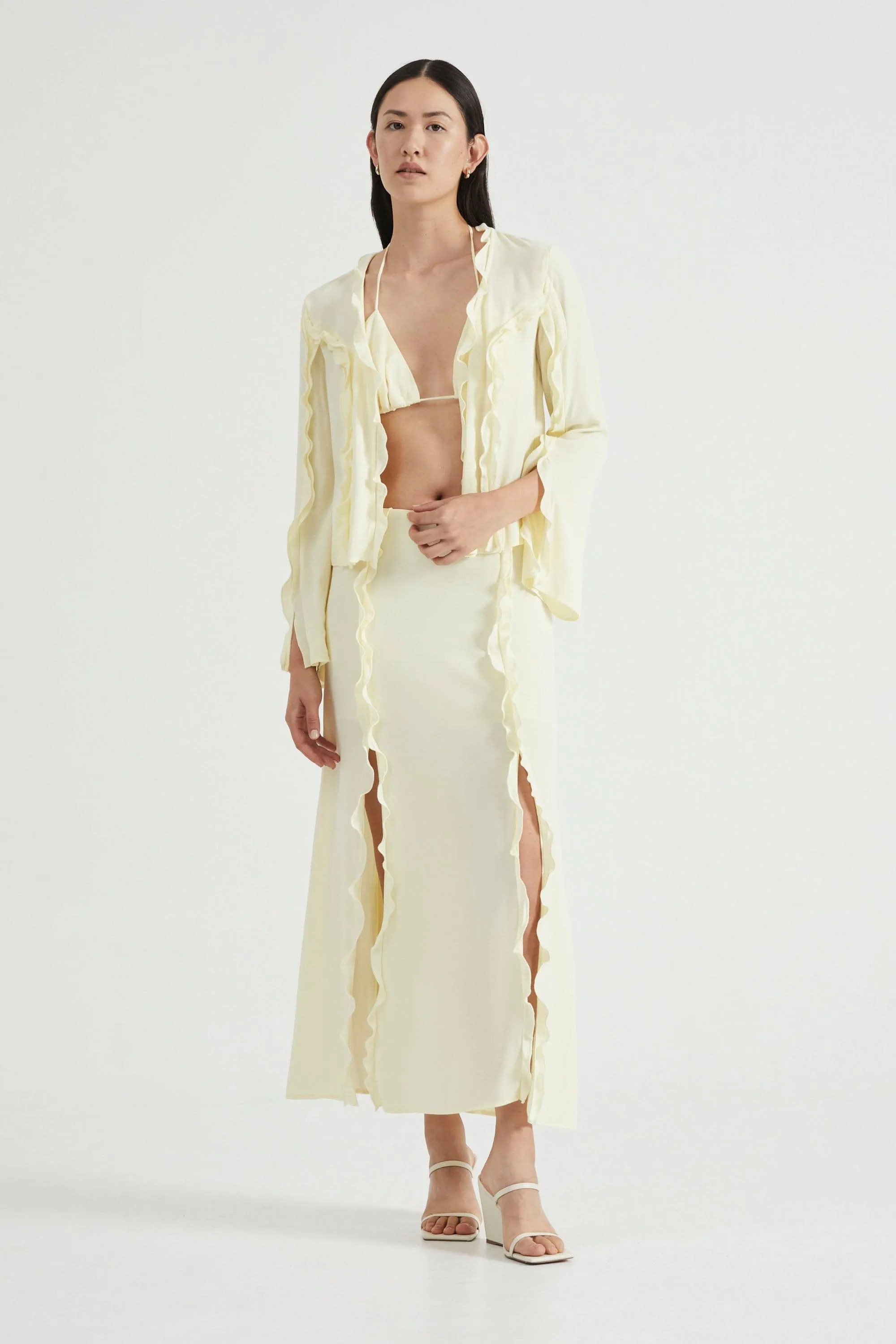 STROKE FRILL MAXI SKIRT | LIMONCELLO