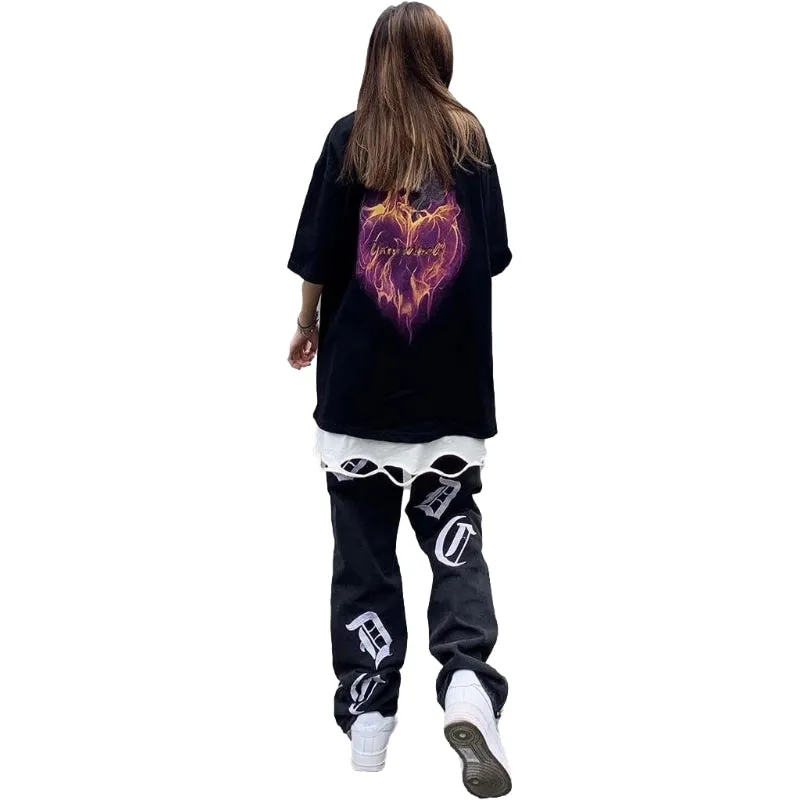 Symbol Print Straight Jeans