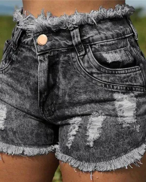 Tassel Hole Short Jeans