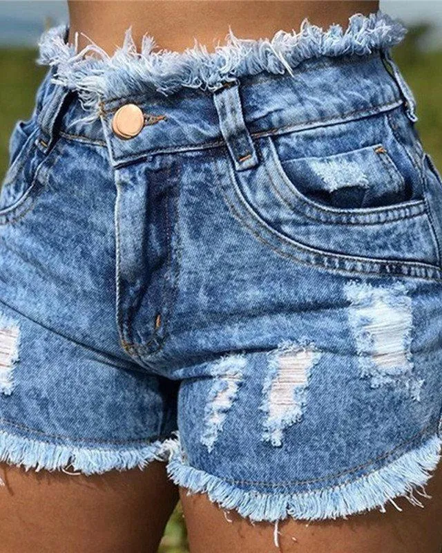Tassel Hole Short Jeans