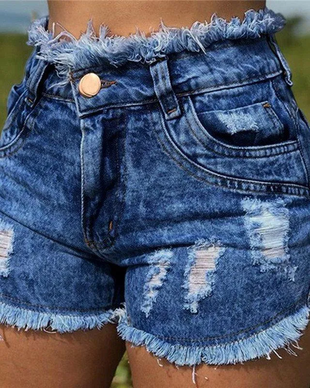 Tassel Hole Short Jeans