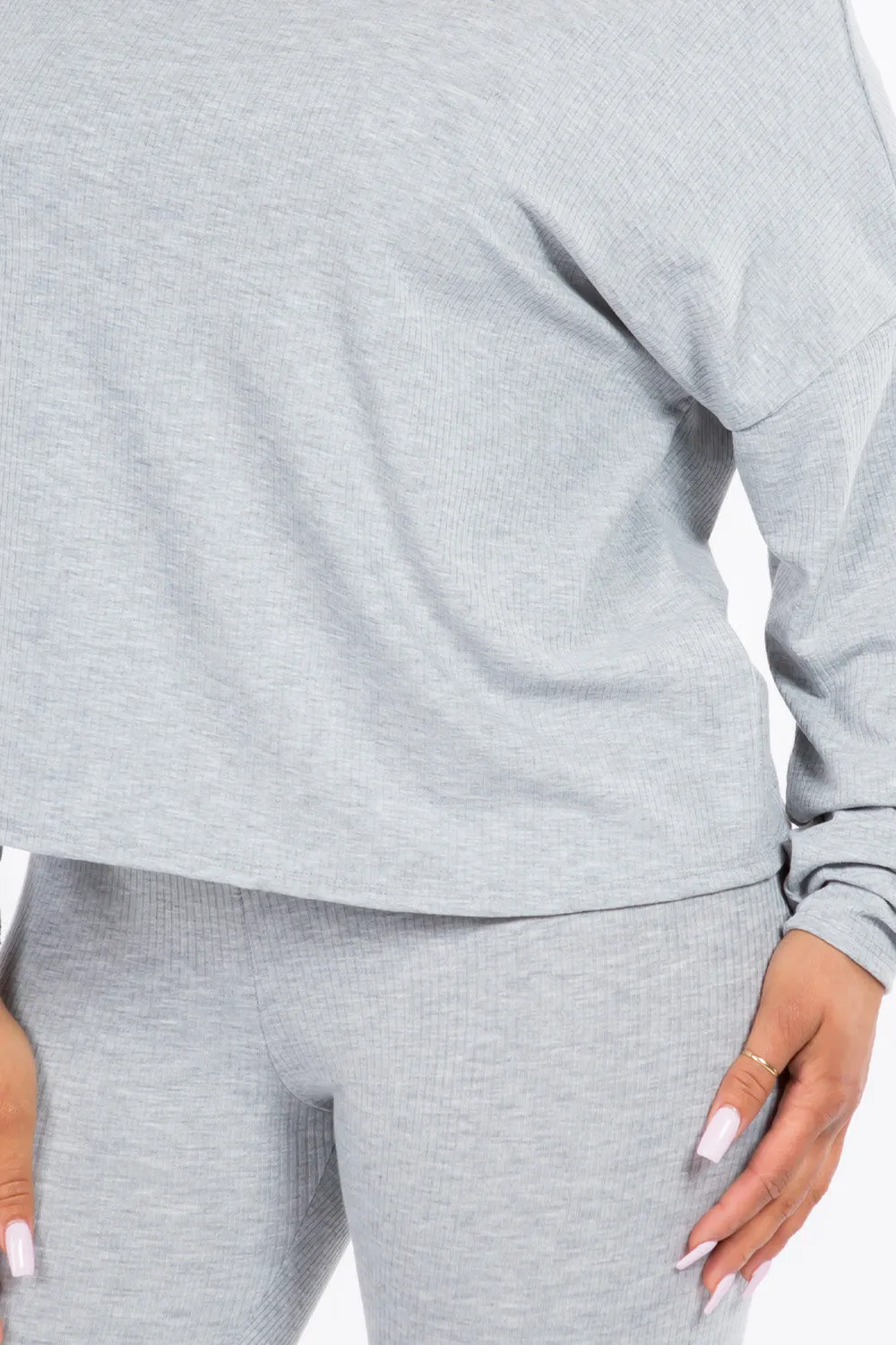Thalia Ribbed Two-Piece Lounge Set - Grey