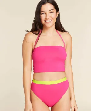 The Archive Banded High Waist Bikini Bottom - Flat - Neon Hibiscus