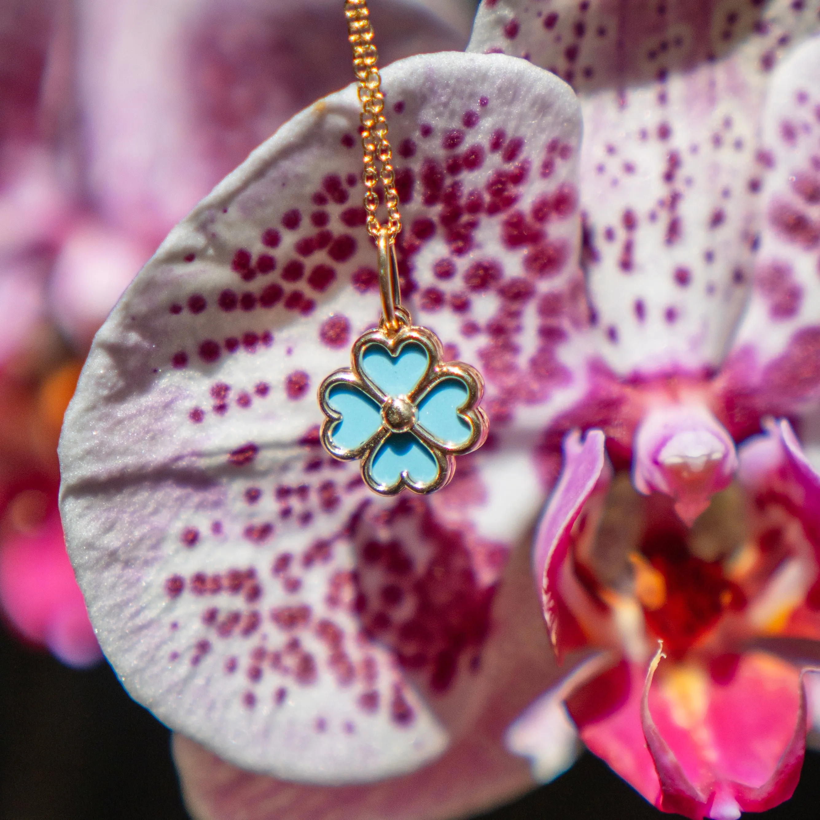 Turquoise Clover Charm/Pendant in 14k Yellow Gold