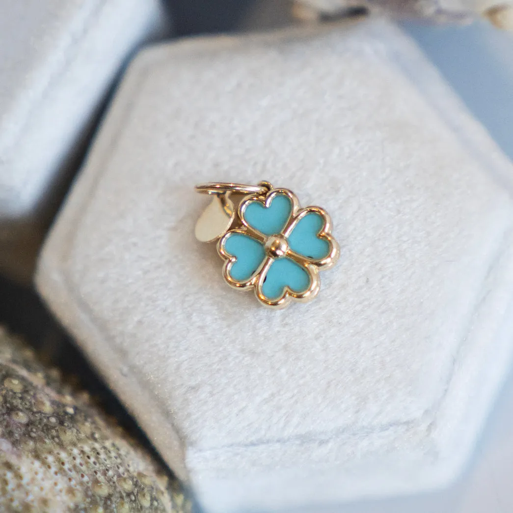 Turquoise Clover Charm/Pendant in 14k Yellow Gold