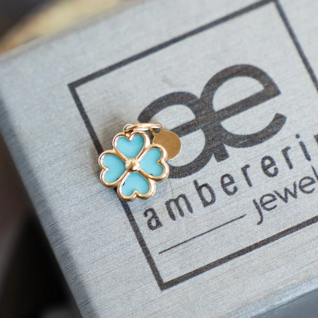 Turquoise Clover Charm/Pendant in 14k Yellow Gold